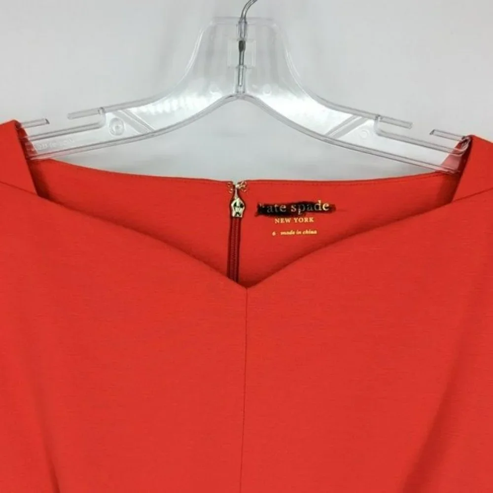 Kate Spade Fit & Flare Dress 6 Red 3/4 Sleeve Sweetheart Neck Stretch Ponte Knit